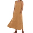 thumbnail image 3 of cocolona Womens Summer Linen Long Dress Crew Neck Sleeveless Ruffle Flowy Tank Dress Vacation Beach Sundress with Pockets, 3 of 7