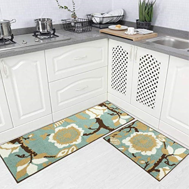 Carpet 2 Piece Non-Slip Kitchen Mat Absorption Backing Doormat Runner Rug Set 
