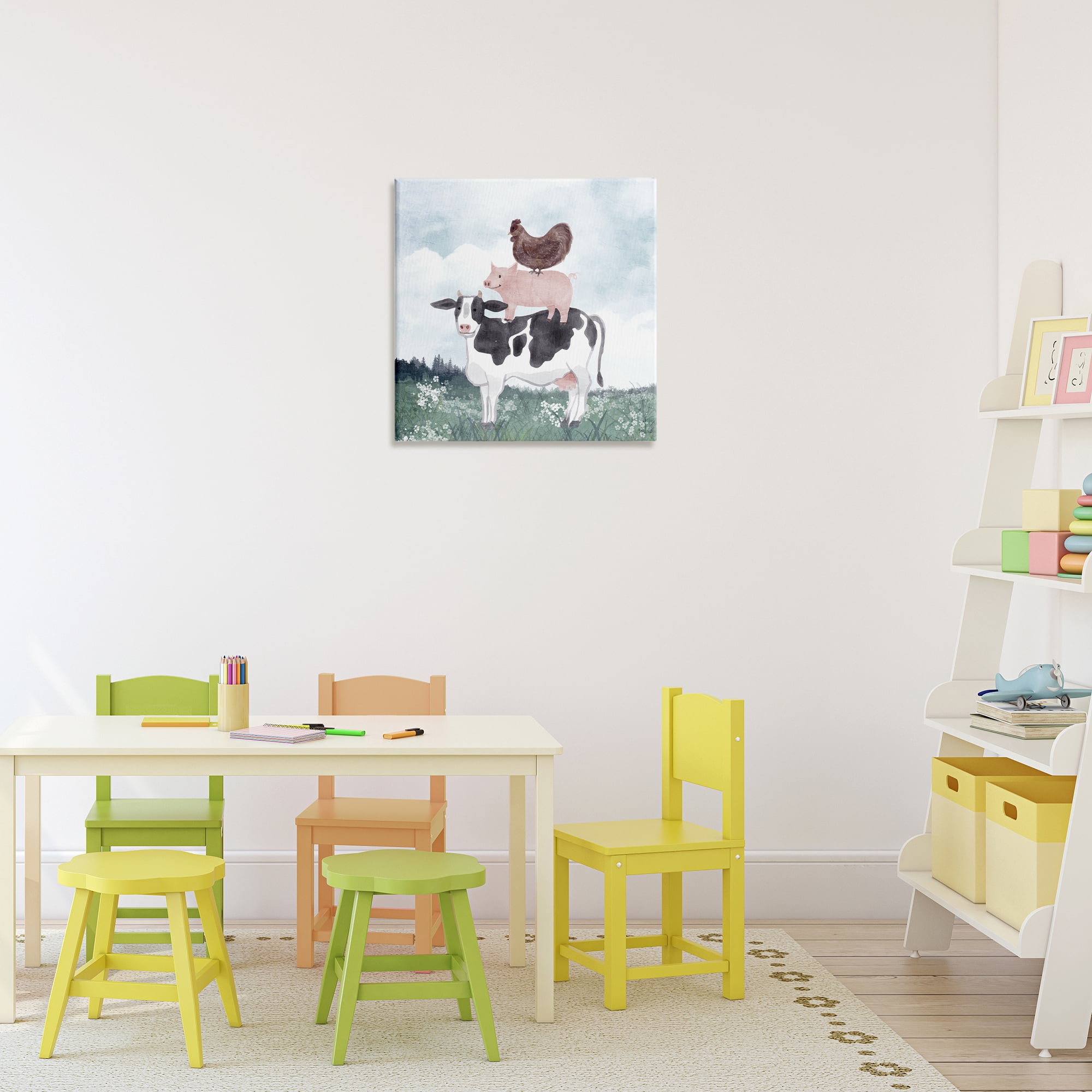Stupell Industries Muted Stacked Farm Animals Canvas Wall Art, design by Kim Allen