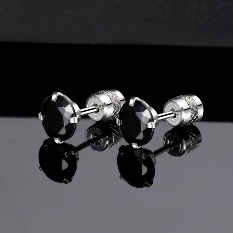 Screw Back Titanium Surgical Stainless Steel Earrings Black Packs  Hypoallergenic for Women Men Sensitive Ears Cubic Zirconia Simulated  Diamond CZ