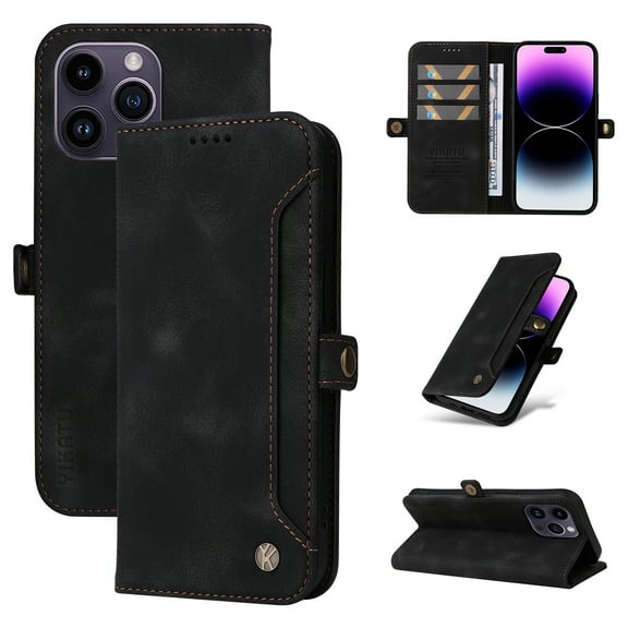 Nalacover For iPhone 13 Pro Wallet case 【RFID Blocking】【Slide Pocket Slot】,Credit Card Holder Flip Folio Book PU Leather Protective Cover Women Men For iPhone 13 Pro - 6.1", Black