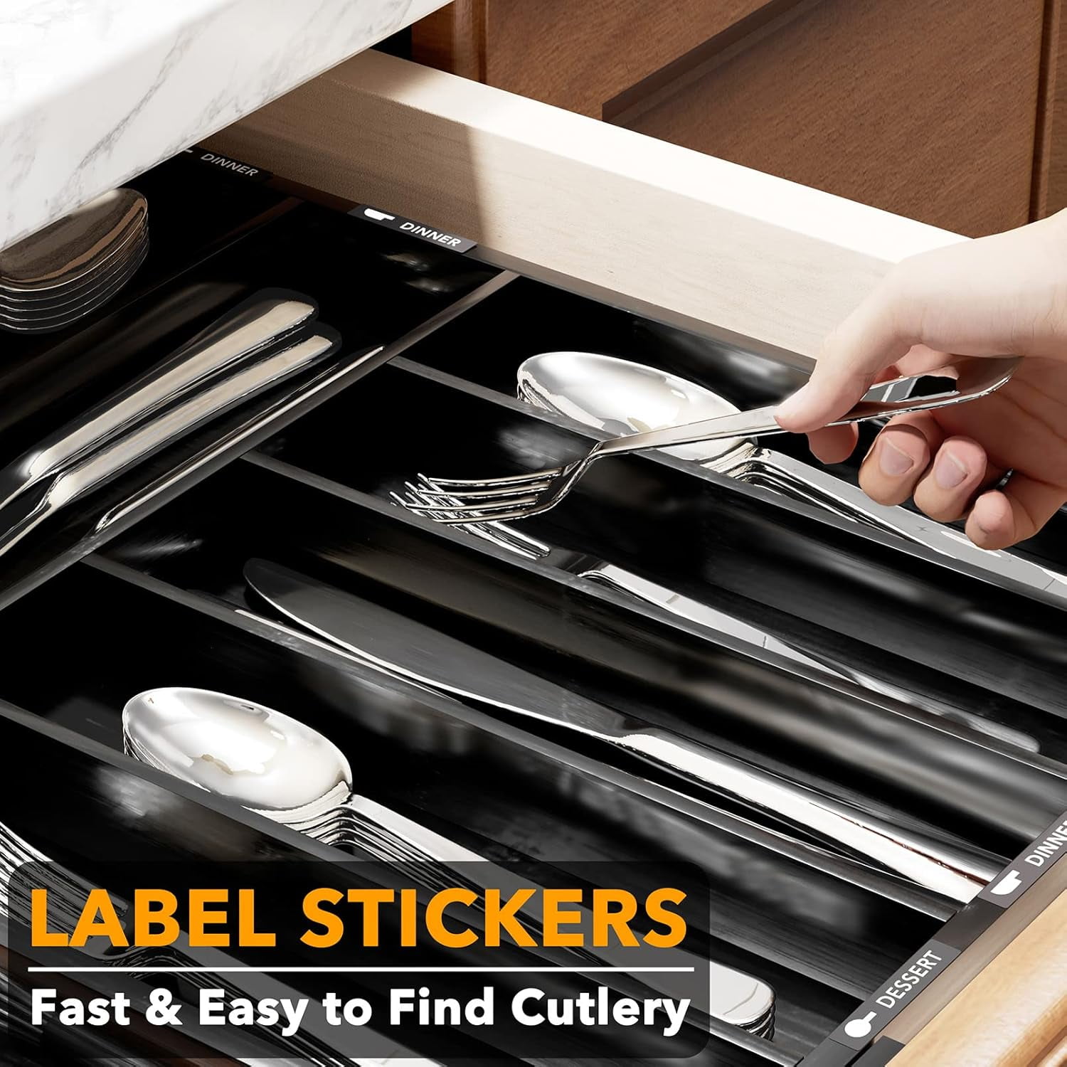 SpaceAid Bamboo Silverware Drawer Organizer with Labels, Expandable, 10 Slots, Black