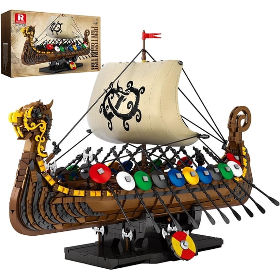 Reobrix Viking Pirate Ship Model Building Set,Medieval Viking Ship Kit with Flock Sails & Shields 66101,Gifts for Men Adults Teens,Viking Decor for Office Room,2547 PCS