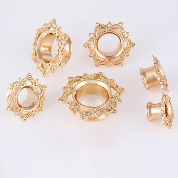 Jiaroswwei 1Pc Unisex Lotus Flower Ear Plug Double Flare Gauge Expander Piercing Jewelry