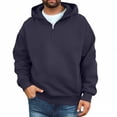 thumbnail image 2 of GrmtClth Mens Half Zip Hooded Sweatshirt Classic Plain Tone 1/4 Zip Front Hoodie Long Sleeve Deep Side Pocket Fall Winter Casual Tops Navy 2XL, 2 of 5