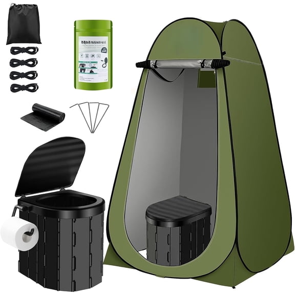 Portable Camping Toilet Kit with Pop-Up Privacy Tent, Poo Gel Toilet Bags, Outdoor Changing Room and Shower Privacy Shelter for Camping, Travel and Outdoor Use