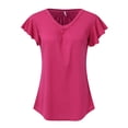 thumbnail image 4 of YOTMKGDO Summer Outfits for Women, Womens Short Sleeve Tops, Womens Tops Dressy Casual Shirred V Neck T Shirts Ruffle Sleeve Tops Summer Fashion T Shirt, Pink Top, S, 4 of 6