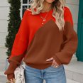 thumbnail image 4 of Lilgiuy Women's Sweater Coat Top V-neck Loose Long Sleeve Splicing Coat，Brown,6 Winter Dresses for 2022, 4 of 5