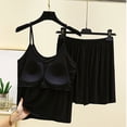 thumbnail image 4 of Women Pajama Sets Summer Cotton Suspender Shorts Loose Home Pajama Set,Black 2XL, 4 of 4