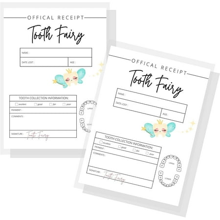 Tooth Fairy Receipt Cards 20 Pack 4.25x5.5" inch Large Postcard Single Sided Print Tooth Fairy Receipt for Lost Tooth White Card with Tooth Fairy Design
