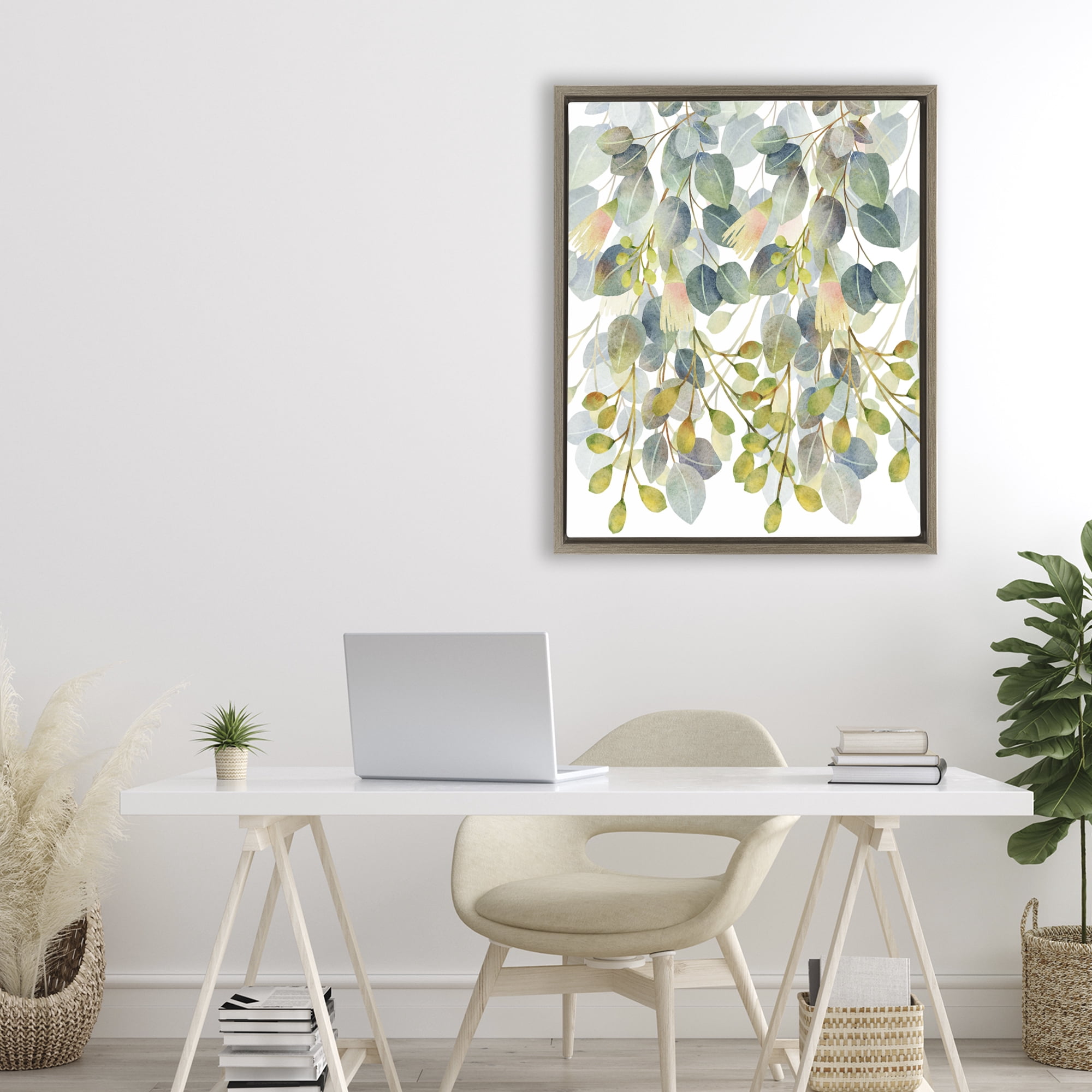 Stupell Industries Suspended Ivy Leaves Brown Framed Floater Canvas Wall Art, design by Marcus Prime