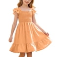 thumbnail image 2 of QSAWXQZ Girls' Smocked Tiered Dress Scoop Neck Flutter Cap Sleeves Solid Reffle Hem Midi Sundress Casual Outfit 13 Years, 2 of 9