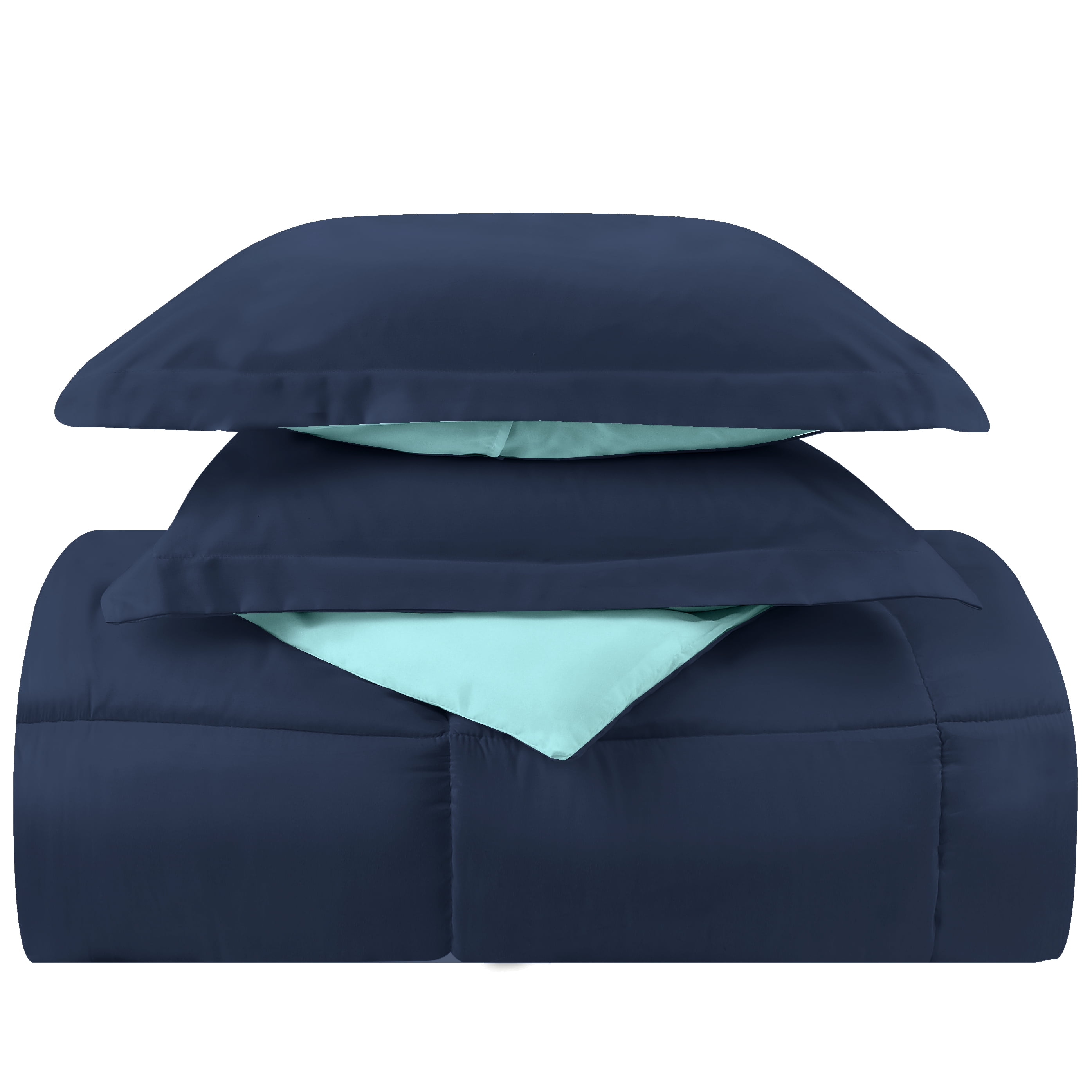 Clara Clark Luxury Soft Down Alternative Reversible Comforter Set, King, Navy/Aqua, All Season, 3 Piece