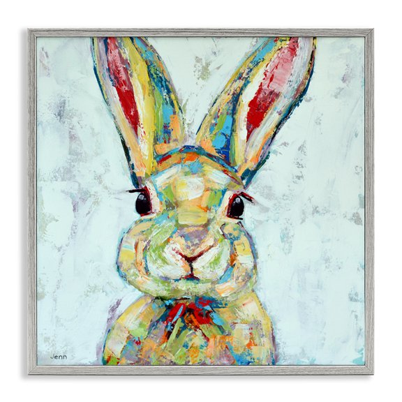 Stupell Industries Modern Bunny Wildlife Modern Portrait Gray Framed Giclee Art, 17 x 17, by Jen Seeley