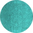 thumbnail image 1 of Ahgly Company Machine Washable Indoor Round Oriental Turquoise Blue Industrial Area Rugs, 6' Round, 1 of 4