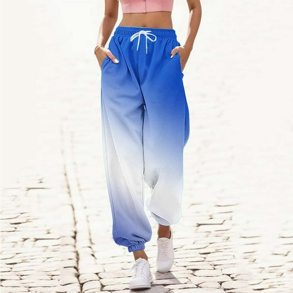 Frostluinai Womens Sweatpants Trendy Gradient High Waisted Baggy Jogger Pants Casual Athletic Cinch Bottom Sweatpants with Pockets