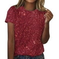 thumbnail image 2 of Aqestyerly Haut à Manches Courtes, Blouse à Paillettes Imprimée Col Rond Manches Courtes pour Style Décontracté à la Mode/rouge(TTG), 2 of 4