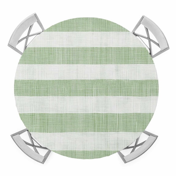 Elastic Fitted Round Tablecloth, Sage Green Striped Waterproof Stretch Table Cover for 36"-44" Tables, Farmhouse Vintage Stripes Washable Outdoor Tablecloths for Patio, Picnic, Camping