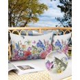thumbnail image 2 of Waterproof Throw Pillow Covers, Spring Floral Flowers Pink Blue Purple Red Decorative Pillowcase Soft Cushion Case for Patio Couch Tent Balcony, Set of 2 Rectangle, 20"X12", 2 of 6