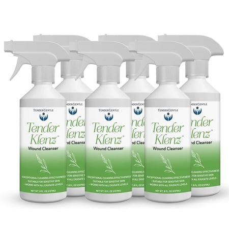 Tender Gentle Saline Wound Wash Spray, 8 oz - Wound Spray for Cleaning, Adjustable Nozzle - Good for Sensitive Skin - 6 Pack