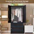 thumbnail image 4 of GarveeHome Armoire Wardrobe Closet with Drawers, 69.5" Tall Wooden Wardrobe Cabinet with Louvered Doors, Hanging Rod & 3 Drawers for Clothes Storage, Large Capacity Bedroom Organizer, Black, 4 of 8