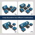 thumbnail image 6 of Danrelax 7-Piece Outdoor Sectional Sofa Patio Conversation Set, Black PE Rattan Wicker Furniture, Steel Frame in Peacock Blue Blue, 6 of 7
