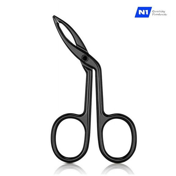 N1 Stainless Steel Elbow Eyebrow Pliers Clip Scissors Tweezers Slant Tip Straight Pointed, Salon Quality. Professional Eyebrow Plucking Makeup Beauty Tools - Black, New