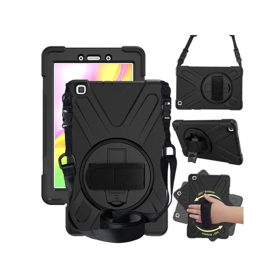 Galaxy Tab A 8.0 2019 Case Model SM-T290 SM-T295 Heavy Duty Shockproof Protective Case Cover with 360 Rotating Kickstand Hand Strap Shoulder Strap for Samsung Galaxy Tab A 8.0 2019 Without S Pen