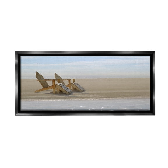Stupell Industries Beach Chairs by Shore Landscape Photography Black Floater Framed Canvas Art Print Wall Art, 25 x 11