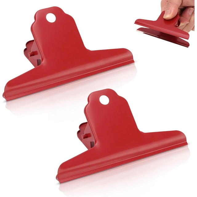 ZOUSSIQI Large Bull Paper Clips, 2Pcs Bull Clips Long Bulldog Clips Thickened Metal Binder Paper Clip Clamps for Office Kitchen Drawing Board(Red) CA919-16456