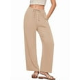 thumbnail image 3 of Womens Cotton Linen Pants Summer Casual Beach Pants Drawstring Flowy Wide Leg with Pockets Color L, 3 of 9