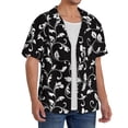 thumbnail image 2 of Balery Black White Leaves Camisa Casual de Manga Corta con Botones para Hombre, Texturizada, Estilo Cubano, para Playa, Verano-Small, 2 of 5