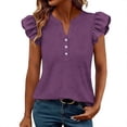 thumbnail image 5 of ClodeEU Women’s V Neck Puff Short Sleeve T Shirt with Button ,Casual Solid Color Top Purple,Women's Plus XL, 5 of 7