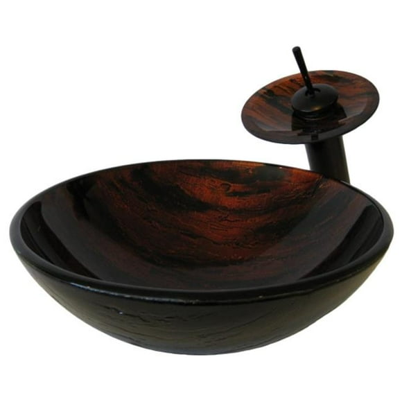 Mimetica Hand Painted Glass Vessel Sink with Matching Oil Rubbed Bronze Faucet, Drain and Mounting Ring