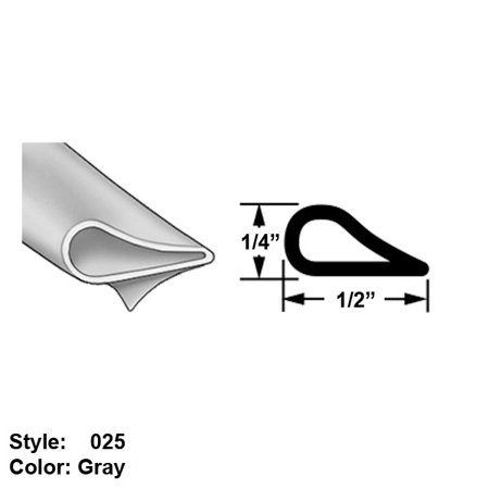 

High Temperature Fire Rated Hollow Rubber Surface Mount Seal Style 025 - Ht. 1/4 x Wd. 1/2 - Gray - 10 ft long