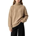 thumbnail image 3 of Girls Turtleneck Sweaters Pullover Kids Toddlers Cable Knit Warm Long Sleeve Winter Top, Sizes 11-16 Years Khaki, Size 160, 3 of 5