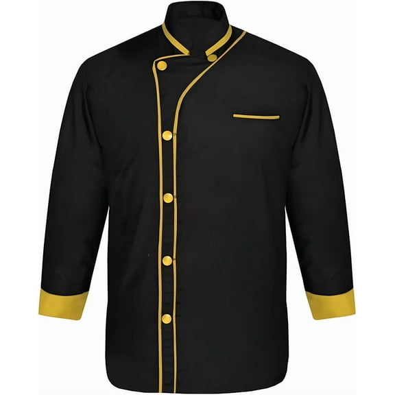 Men’s Black Chef Coat with Contrast Piping 3/4 Sleeve Kitchen Culinary Jacket (S–6XL)