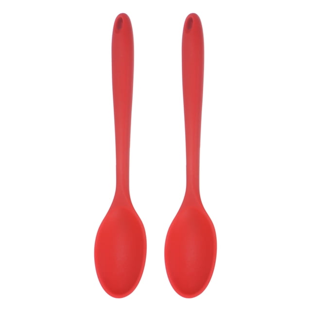 Cucharas de silicona Uxcell 2Pcs resistentes al calor, utensilio de cocina, cuchara de mezcla para cocinar, mezclar, revolver y servir, roja
