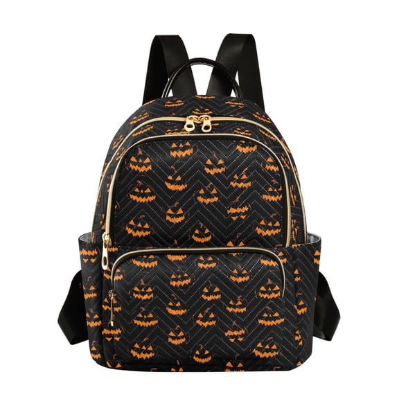 JIALIOU Mini Backpack Purse for Women Quilted Casual Daypack Small Travel Shoulder Bag, Orange Halloween Pumpkin Face