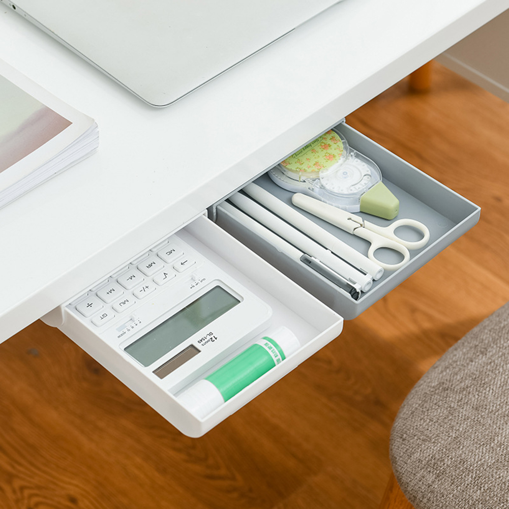 Entirety Home Under Desk Drawer, Hidden Self-Adhesive Storage Box Organizer, Size: 8.66 x 3.54 x 1.37, White