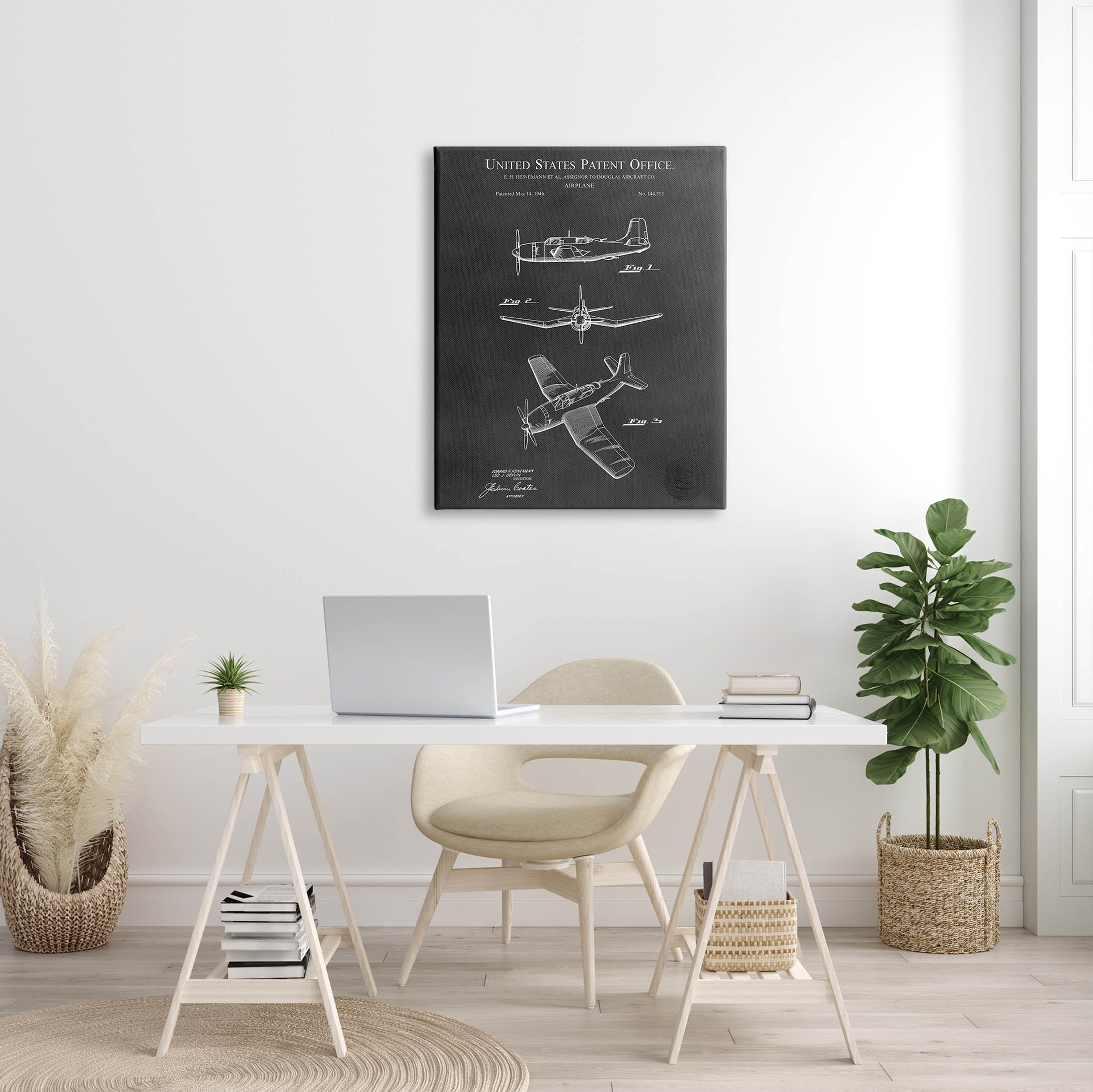 Stupell Industries Intricate Airplane Blueprint Chart Graphic Art Gallery Wrapped Canvas Print Wall Art, Design by Karl Hronek