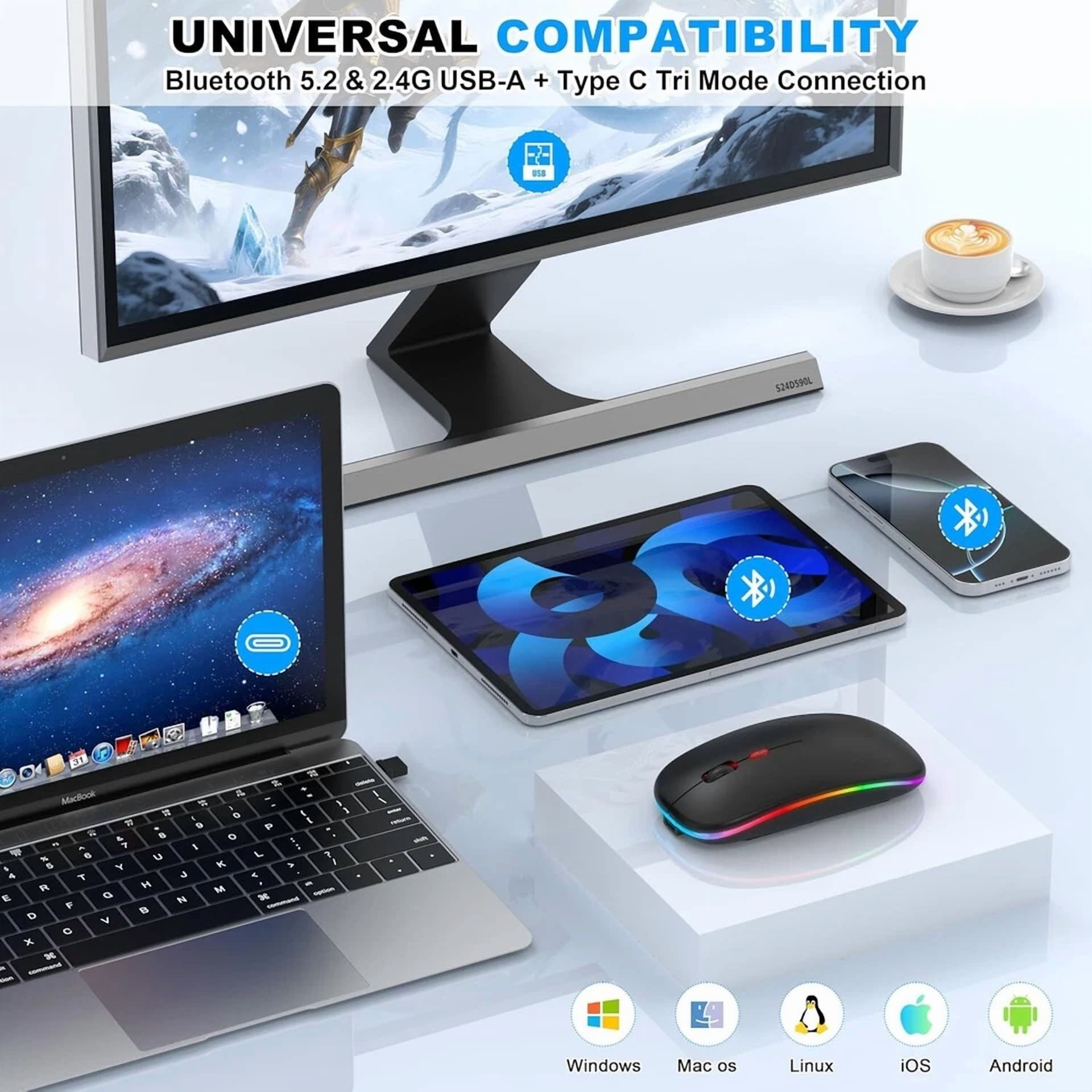 BUTTERFLY- Bluetooth Led 2.4G Wireless Mouse Luminous Slim Design For Laptop - Matte Black