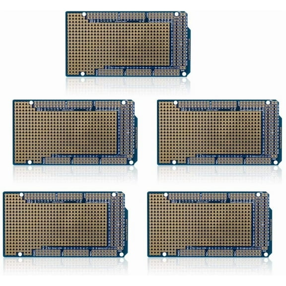 Treedix 5 pcs Prototype Shield Board Compatible with Arduino Mega 2560 Solderable Universal BreadBoard PCB Double Sided Tinned Gold Plated Holes