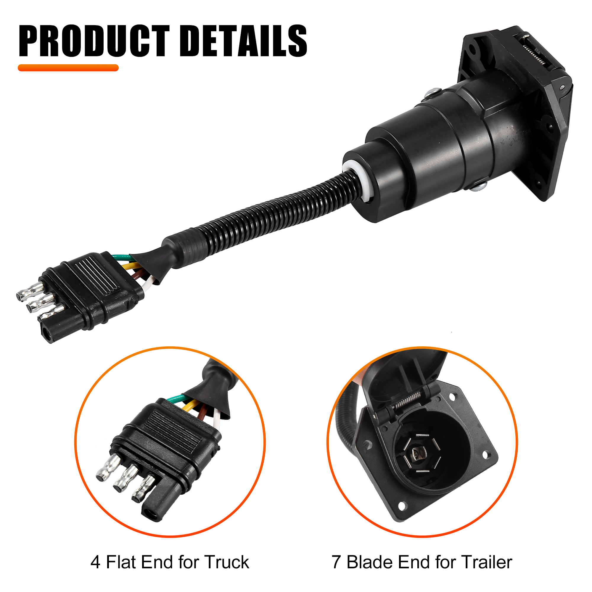 7-Way Round To 4-Way Flat Trailer Adapter – Wiring Connector Plug For RV And Truck