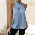 thumbnail image 2 of Breezora Women's Satin Halter Neck Tank Top Solid Color Elegant Party Wear for Summer S Size Light Blue, 2 of 5