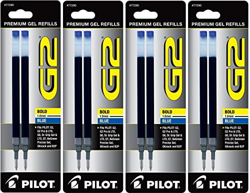 Blue Pilot G2 Gel Ink Refill for Rolling Ball Pens, Bold Point 8 REFILLS (77290)