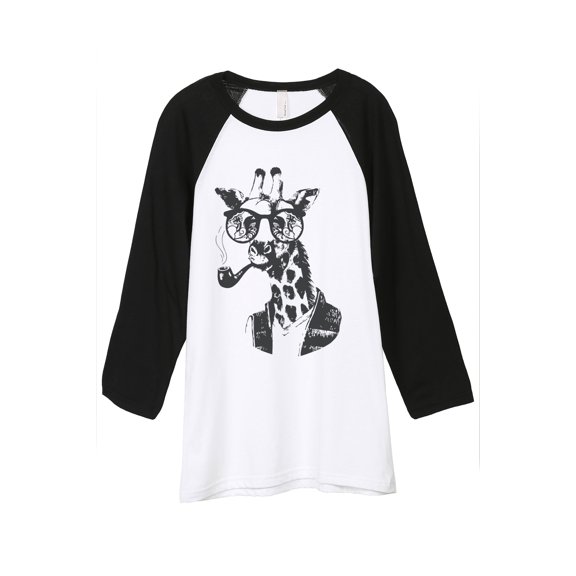 Thread Tank Hipster Giraffe Unisex 3/4 Sleeves Baseball Raglan White Black Small