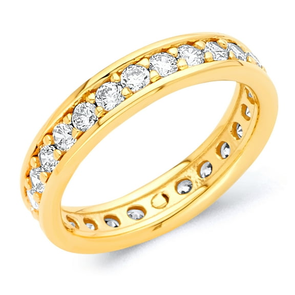 Wellingsale 14k Yellow Gold Polished CZ Cubic Zirconia Eternity Wedding Ring Band