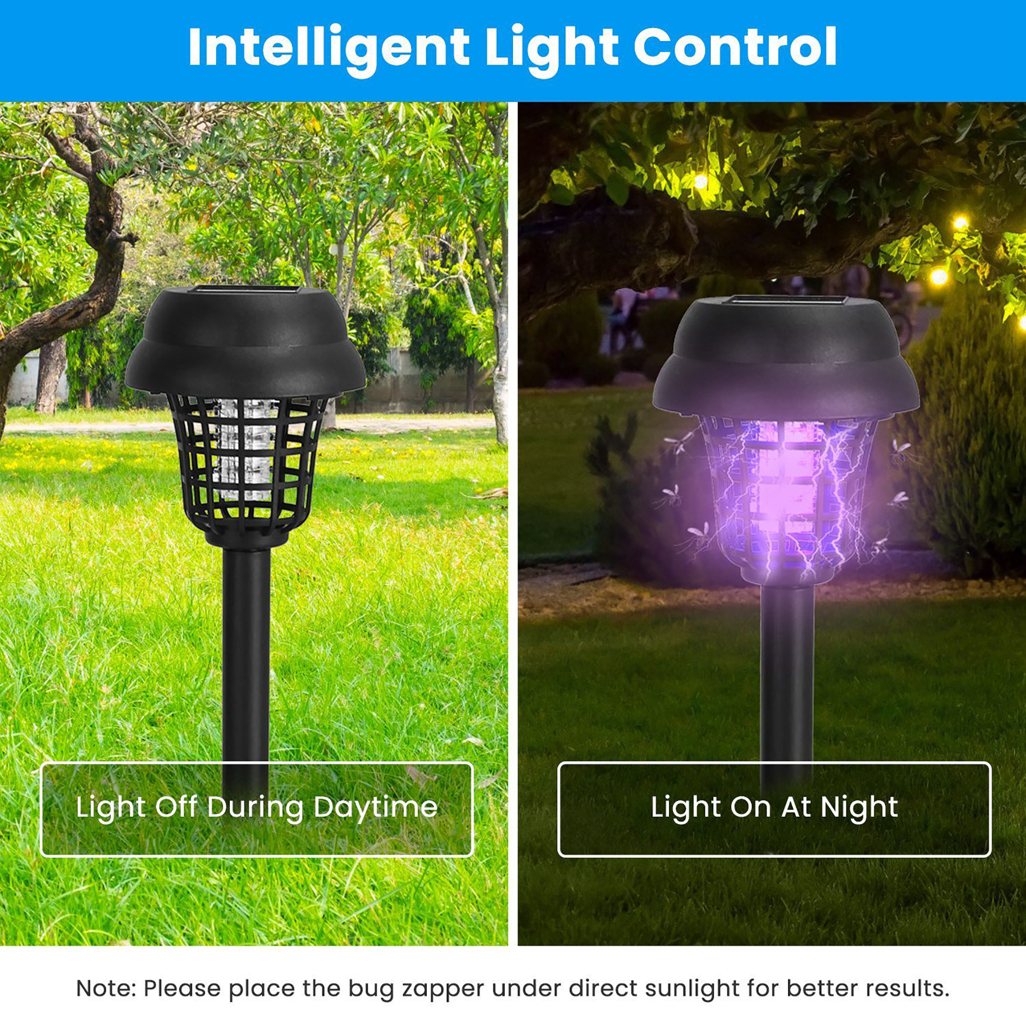 Solar Mosquito Zapper 4-Pack – UV Bug Light with Auto On/Off, Rechargeable & Waterproof for Yard & Patio