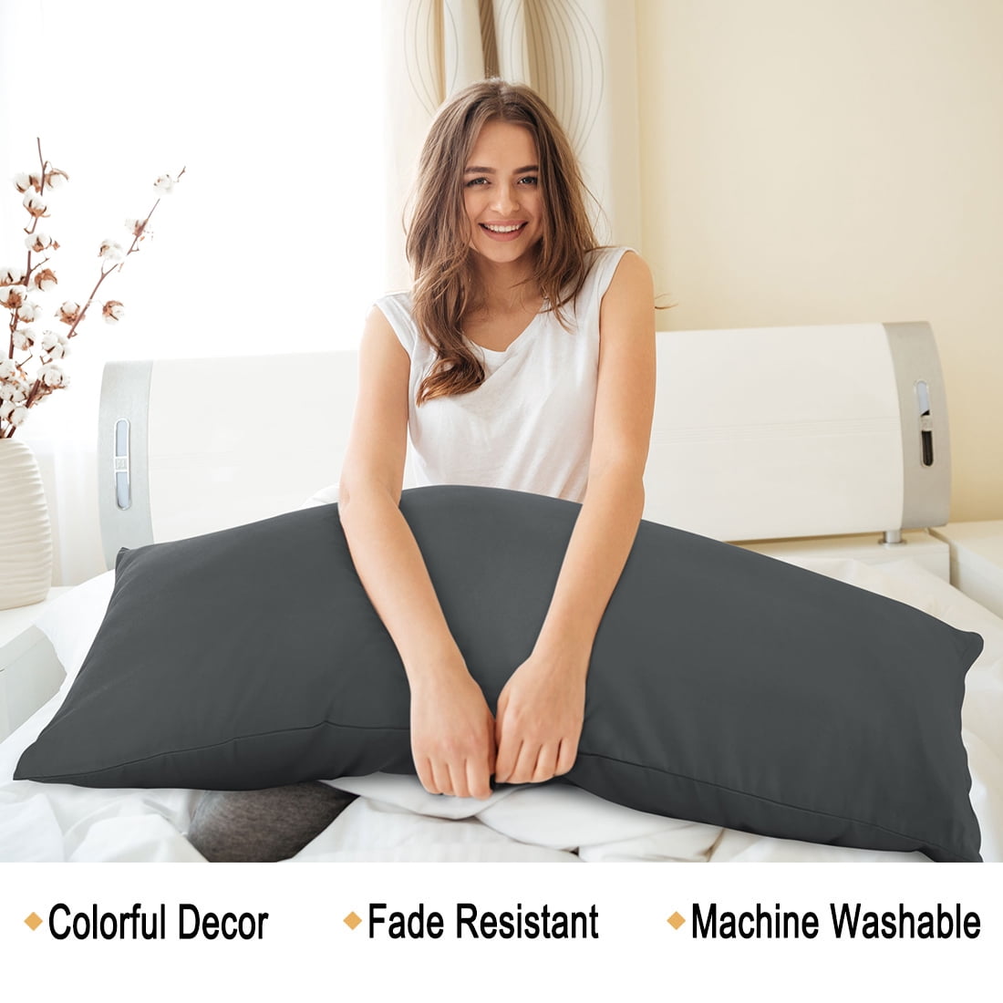 PiccoCasa Set of 2 Body Pillowcases Zippered Body Pillow Cover for Body Pillows, Queen Grey